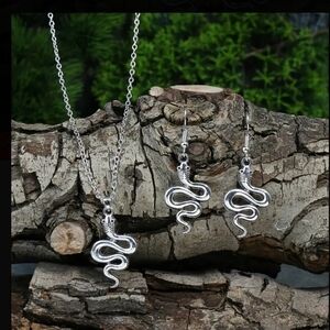 Vintage Chic Snake Pendant Necklace and Earrings Set Tribal Jewelry Retro Punk